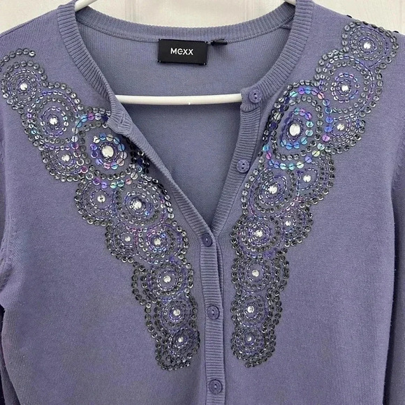 Mexx Purple  Embellished Sequin Cardigan Sweater Top, Sz S - Picture 2 of 7